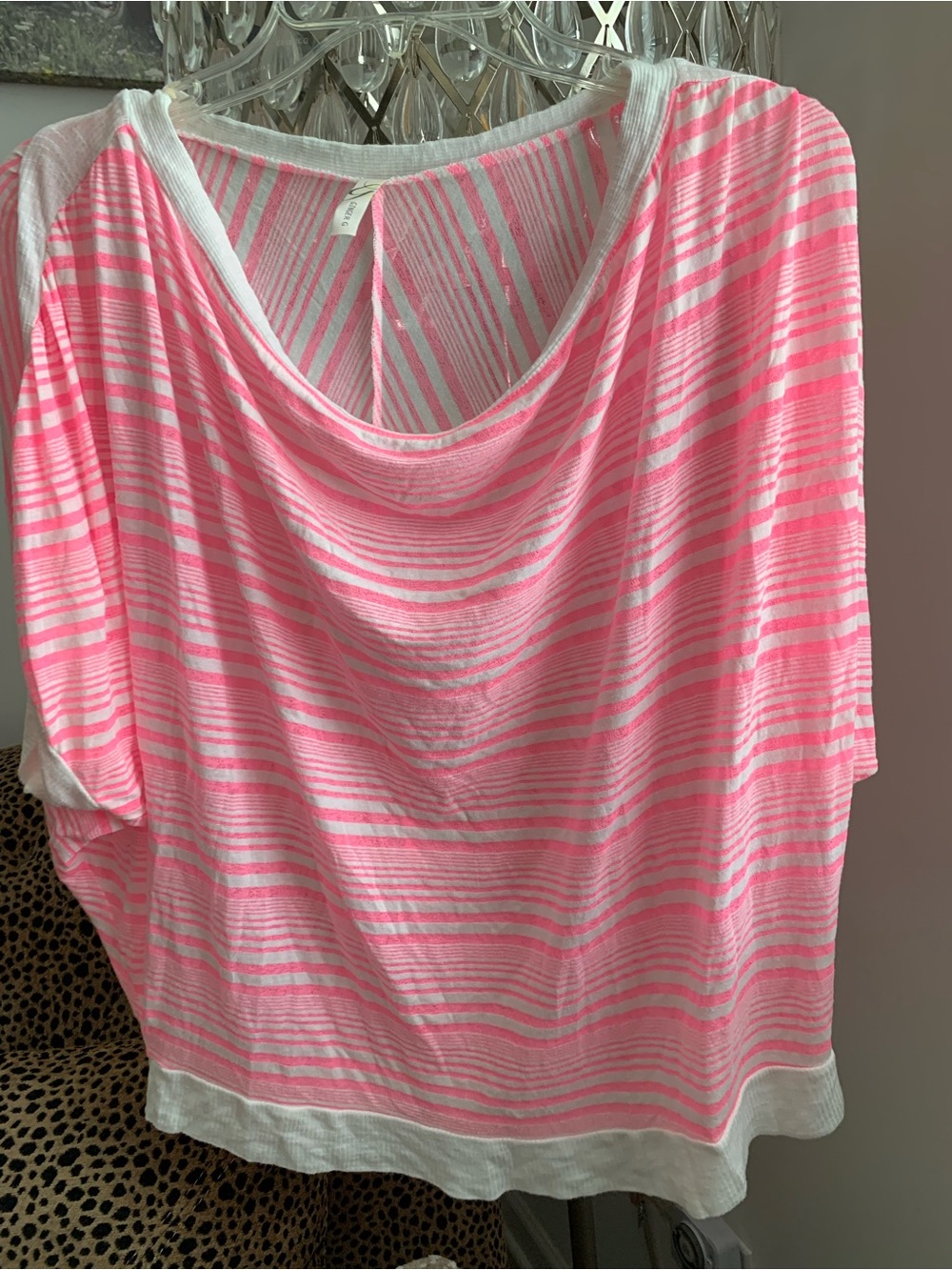Ginger G Pink and White Striped Draped Neck Top